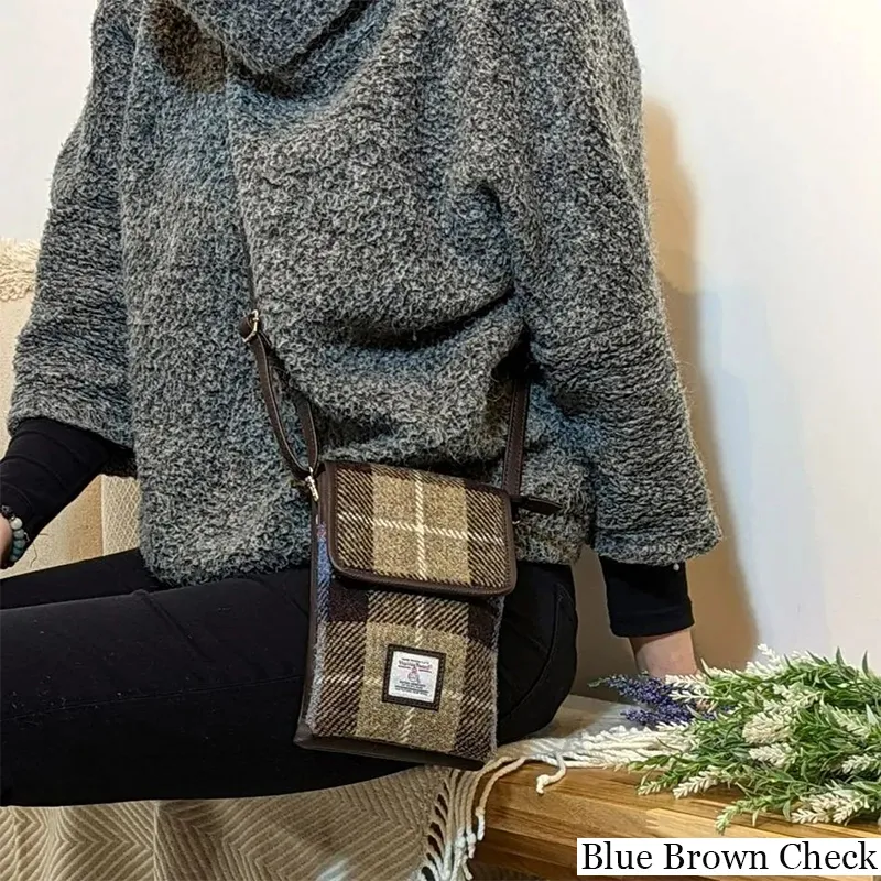 B40277 BLUE BROWN CHECK Colour Women's Harris Tweed Mini Crossbody Bag Lifestyle Gaelsong