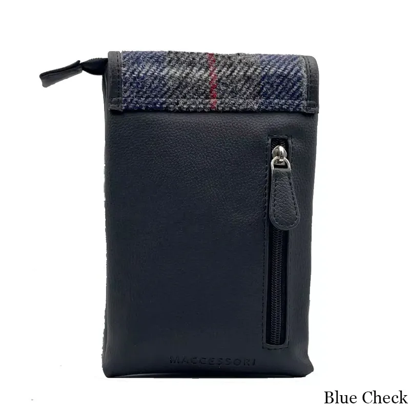 B40277 BLUE CHECK Colour Women's Harris Tweed Mini Crossbody Bag Back Side Gaelsong