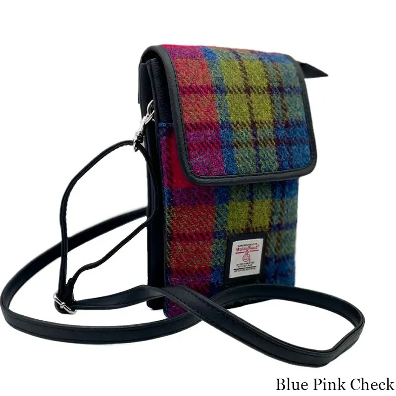 B40277 BLUE PINK CHECK Colour Women's Harris Tweed Mini Crossbody Bag Gaelsong