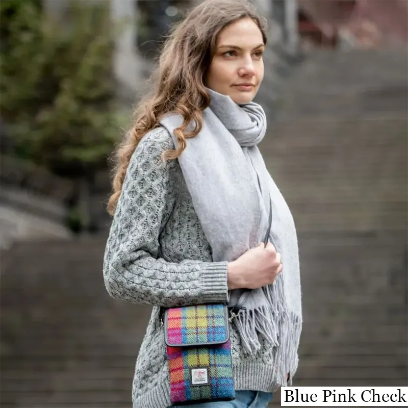 B40277 BLUE PINK CHECK Colour Women's Harris Tweed Mini Crossbody Bag Lifestyle Gaelsong