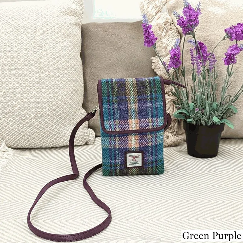 B40277 GREEN PURPLE PLAID Colour Women's Harris Tweed Mini Crossbody Bag Lifestyle Gaelsong