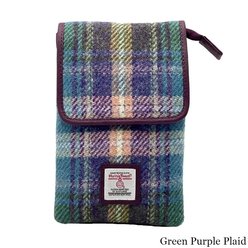 B40277 GREEN PURPLE PLAID Colour Women's Harris Tweed Mini Crossbody Bag Closeup View Gaelsong