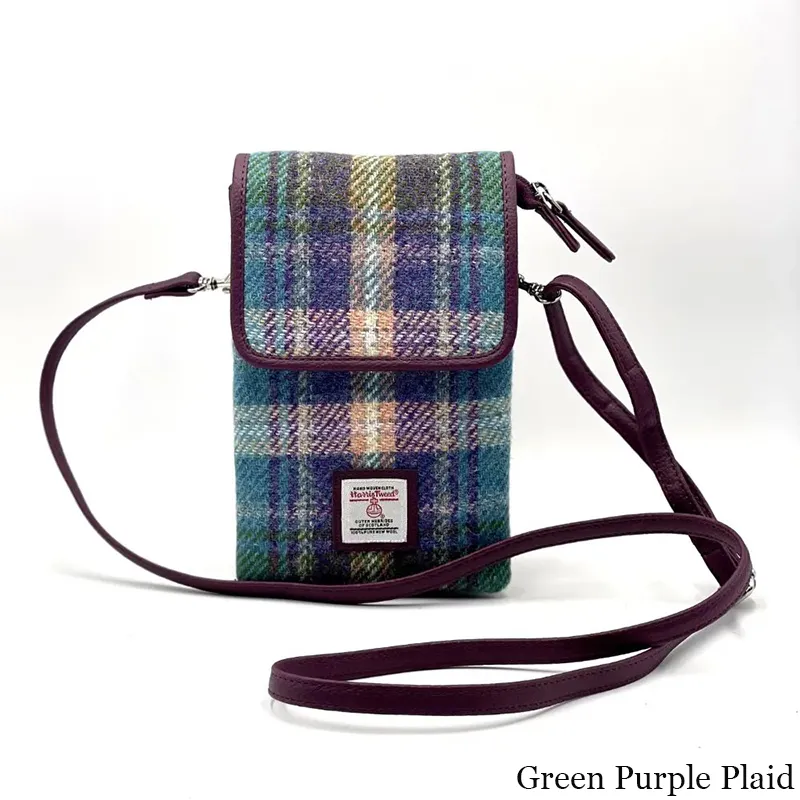 B40277 GREEN PURPLE PLAID Colour Women's Harris Tweed Mini Crossbody Bag Gaelsong