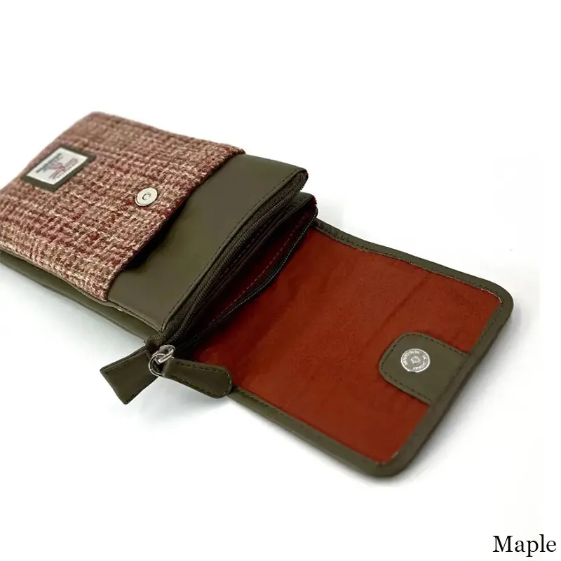 B40277 MAPLE Colour Women's Harris Tweed Mini Crossbody Bag Open Front View Gaelsong