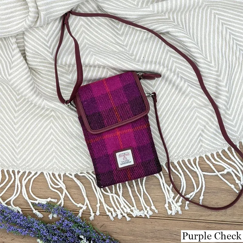 B40277 PURPLE CHECK Colour Women's Harris Tweed Mini Crossbody Bag Lifestyle Gaelsong