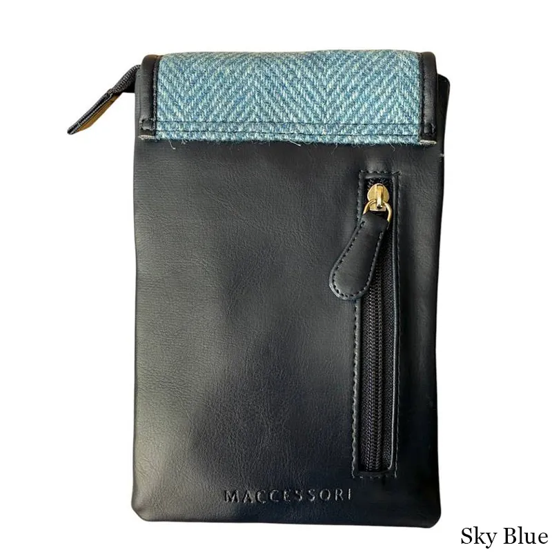 B40277 SKY BLUE Colour Women's Harris Tweed Mini Crossbody Bag Back Side View Gaelsong