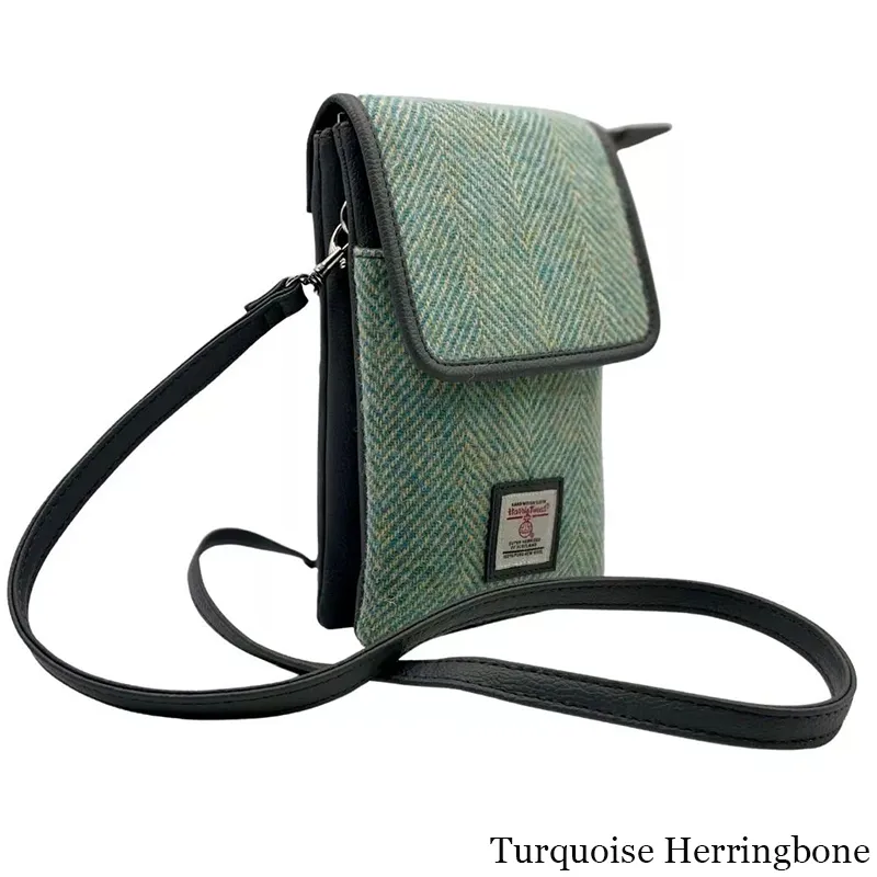 B40277 TURQUOISE HERRINGBONE Colour Women's Harris Tweed Mini Crossbody Bag Gaelsong