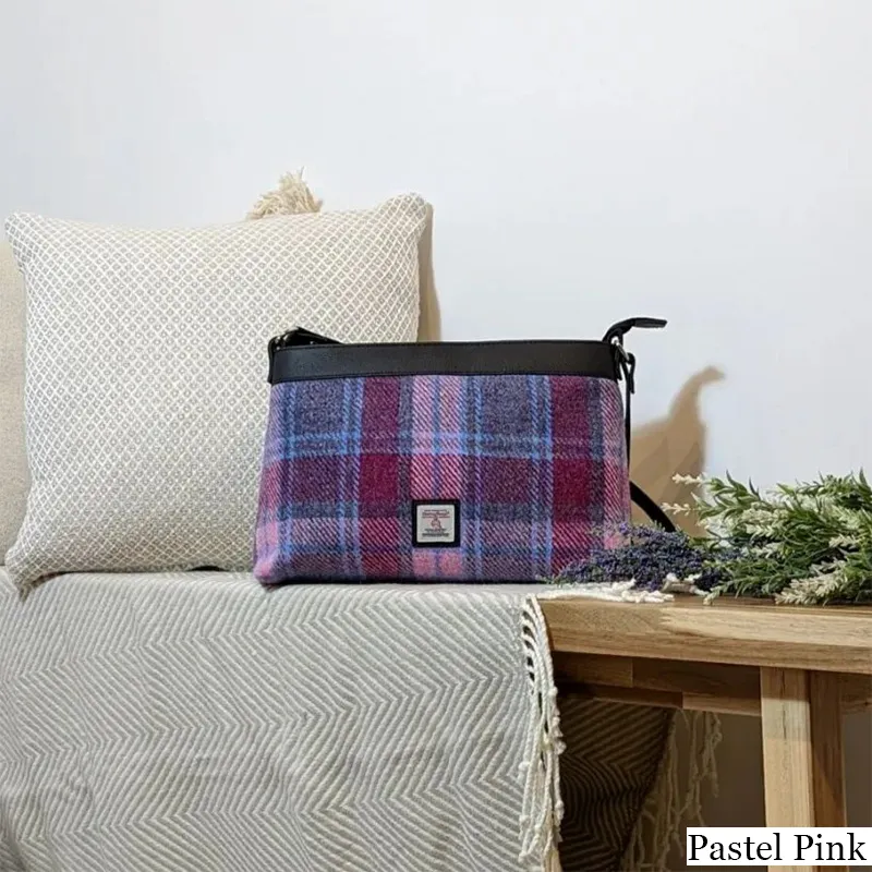 B40278 PASTEL PINK Colour Ladies Large Harris Tweed Square Shoulder Bag Lifestyle Gaelsong