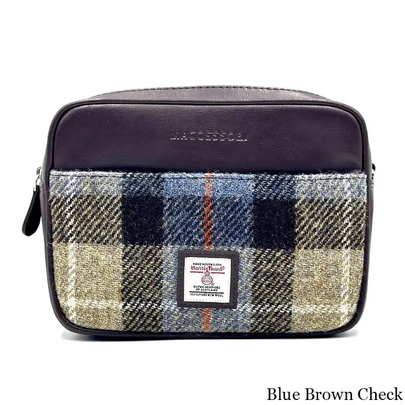 B40280 BLUE BROWN CHECK Colour Genuine Harris Tweed Camera Bag Gaelsong