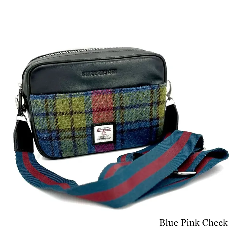 B40280 BLUE PINK CHECK Colour Genuine Harris Tweed Camera Bag Gaelsong