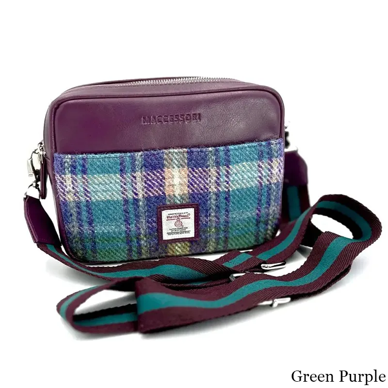 B40280 GREEN PURPLE PLAID Colour Genuine Harris Tweed Camera Bag Gaelsong