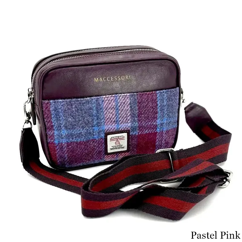 B40280 PASTEL PINK Colour Genuine Harris Tweed Camera Bag Studio with Strap View Gaelsong