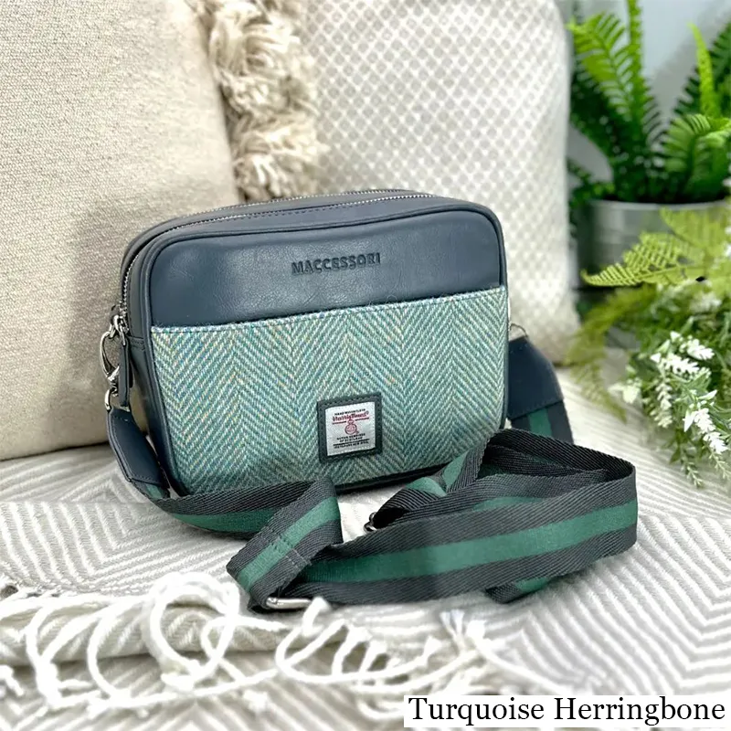 B40280 TURQUOISE HERRINGBONE Colour Genuine Harris Tweed Camera Bag Gaelsong