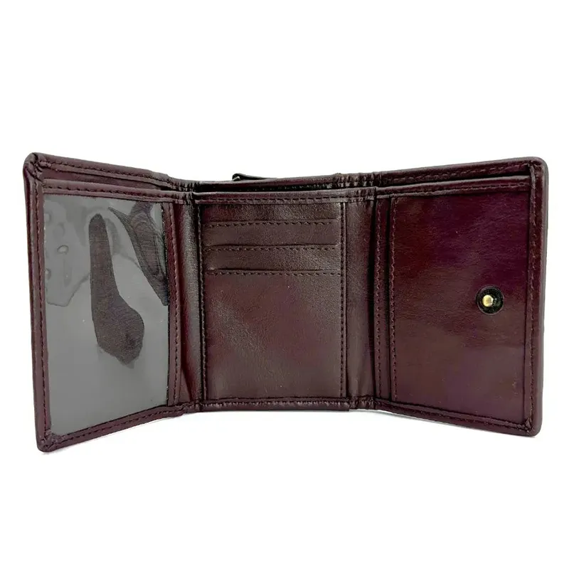 B40282 BLUE BROWN CHECK Colour Handcrafted Harris Tweed Trifold Wallet Open View Gaelsong