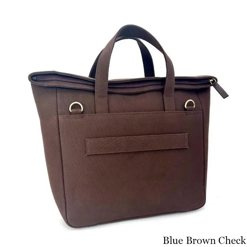 B40282 BLUE BROWN CHECK Colour Large Handcrafted Harris Tweed Travel Bag Back Side Gaelsong