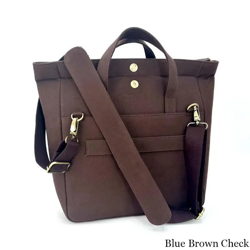 B40282 BLUE BROWN CHECK Colour Large Handcrafted Harris Tweed Travel Bag Strap View Gaelsong