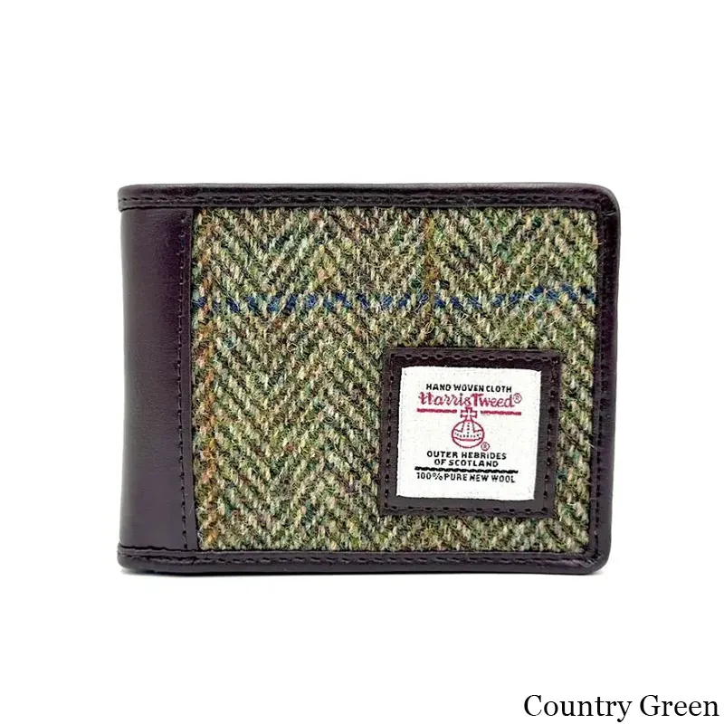 B40287 COUNTRY GREEN Colour Genuine Harris Tweed Bifold Wallet for Men Gaelsong