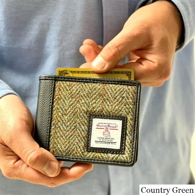 B40287 COUNTRY GREEN Colour Genuine Harris Tweed Bifold Wallet for Men Lifestyle Gaelsong