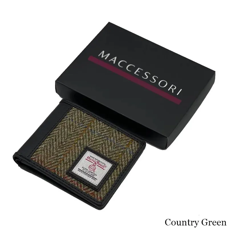B40287 COUNTRY GREEN Colour Genuine Harris Tweed Bifold Wallet for Men with Box Gaelsong