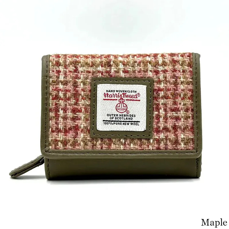 B40282 MAPLE Colour Handcrafted Harris Tweed Trifold Wallet Gaelsong