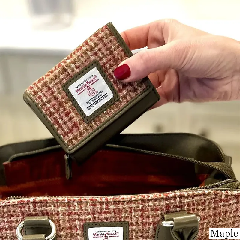 B40282 MAPLE Colour Handcrafted Harris Tweed Trifold Wallet Lifestyle Gaelsong