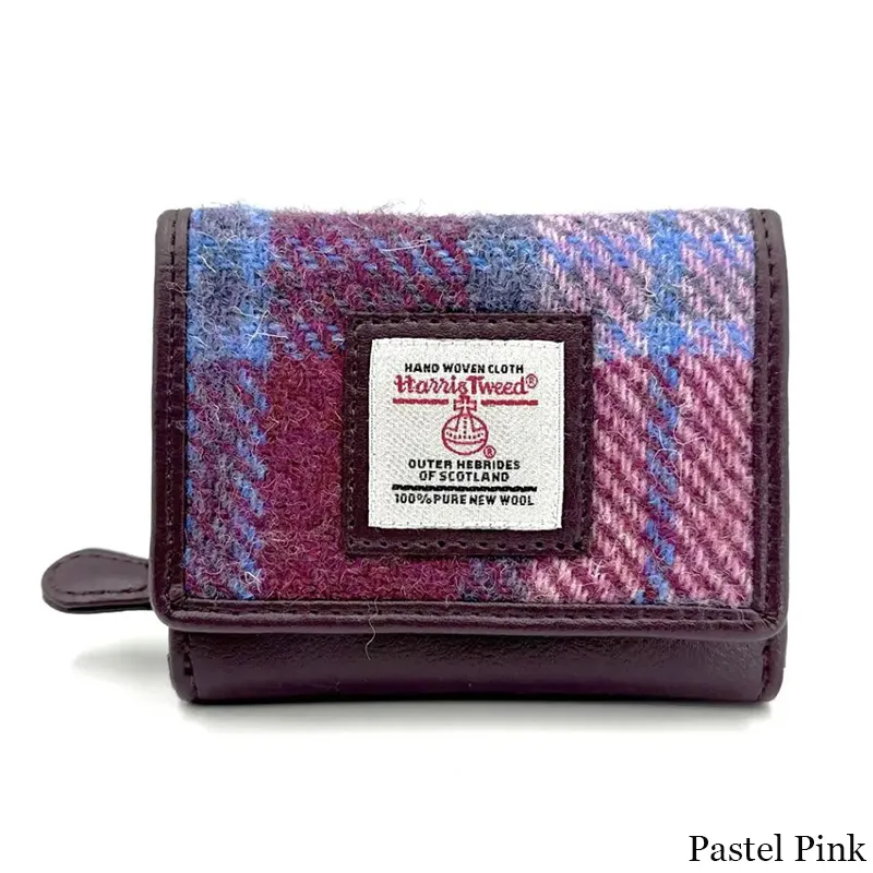 B40282 PASTEL PINK Colour Handcrafted Harris Tweed Trifold Wallet Gaelsong