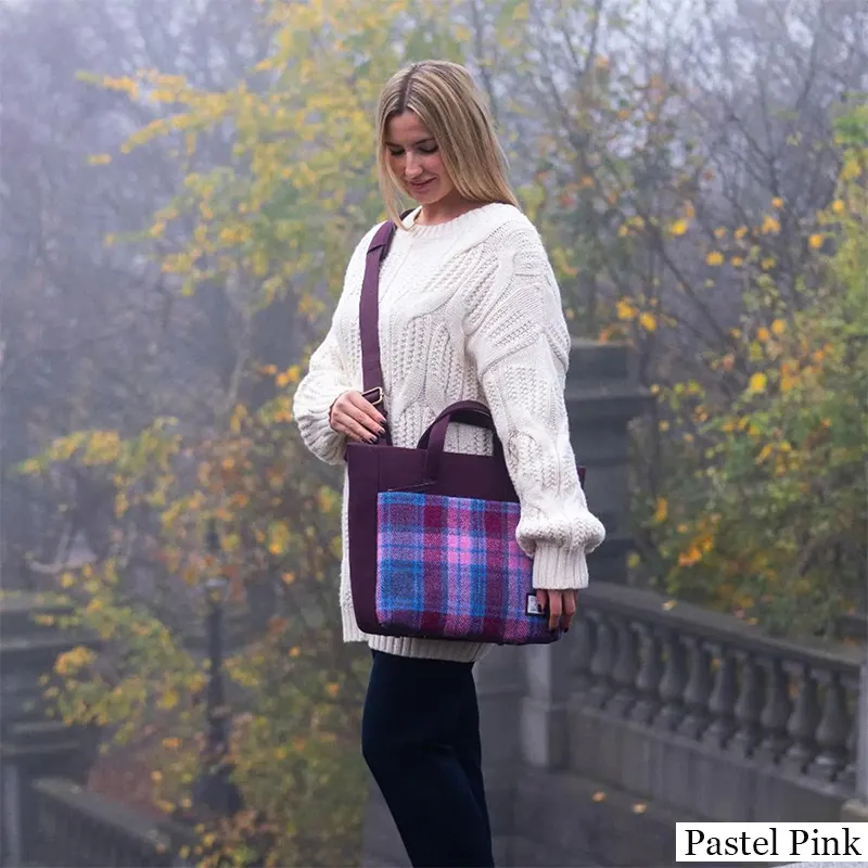 B40282 PASTEL PINK Colour Large Handcrafted Harris Tweed Travel Bag Lifestyle Gaelsong