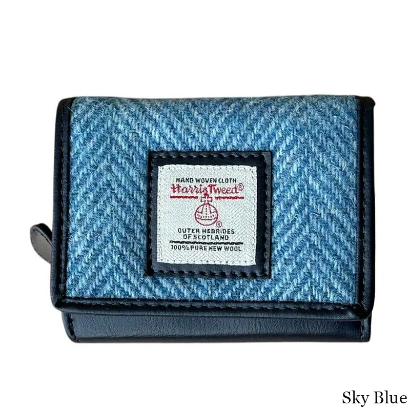 B40282 SKY BLUE Colour Handcrafted Harris Tweed Trifold Wallet Gaelsong