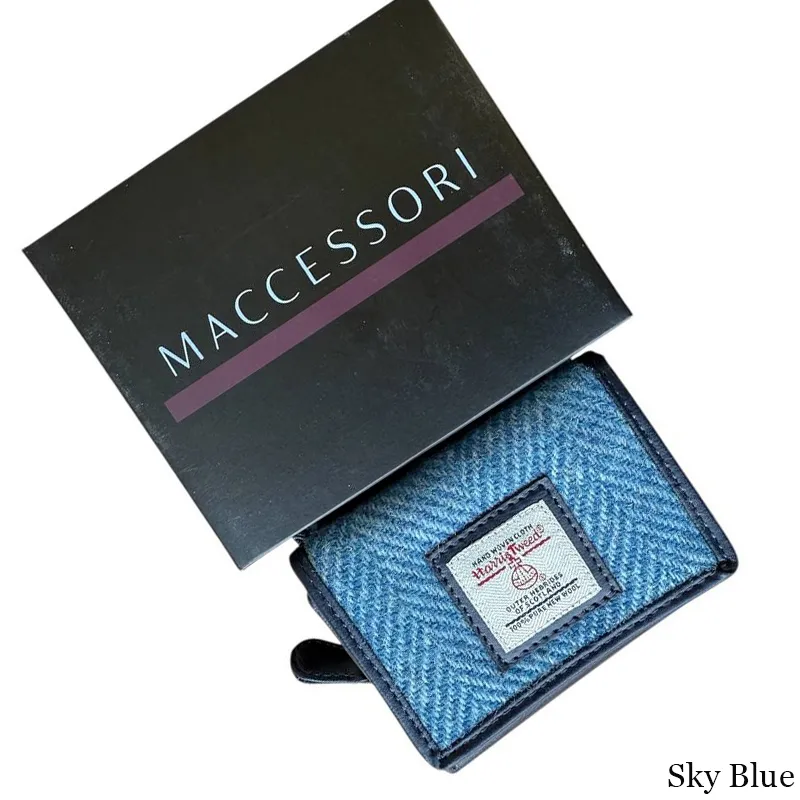 B40282 SKY BLUE Colour Handcrafted Harris Tweed Trifold Wallet with Box Gaelsong