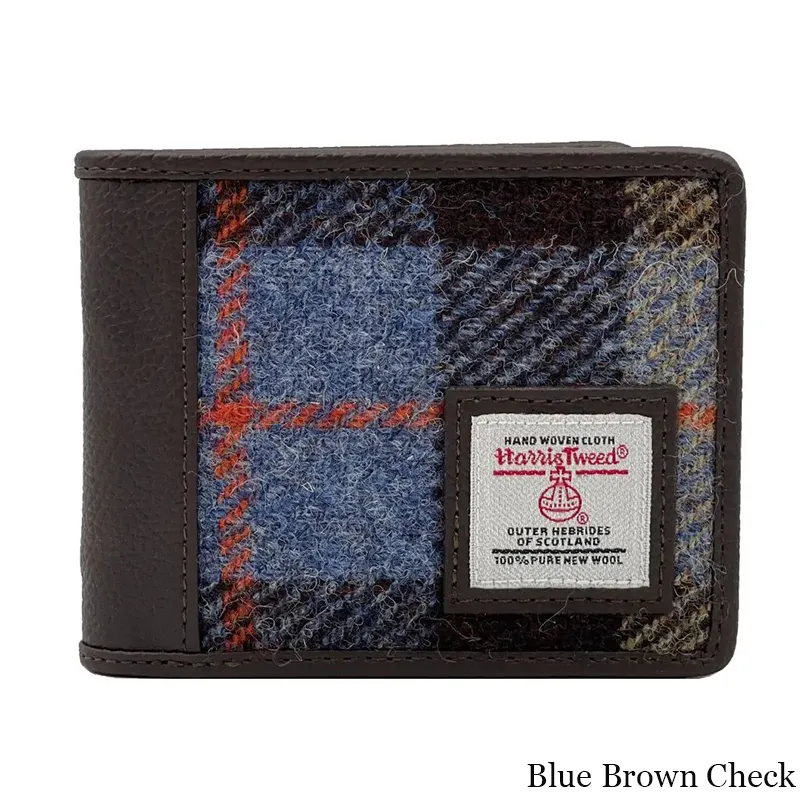 B40287 BLUE BROWN CHECK Colour Genuine Harris Tweed Bifold Wallet for Men Gaelsong