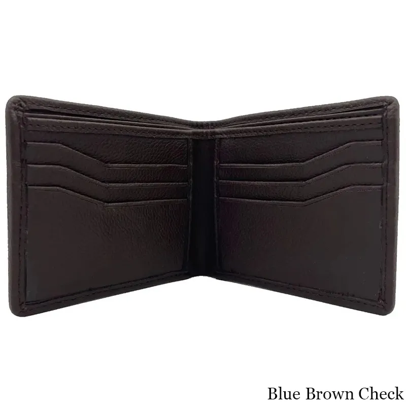 B40287 BLUE BROWN CHECK Colour Genuine Harris Tweed Bifold Wallet for Men Open Compartments View  Gaelsong