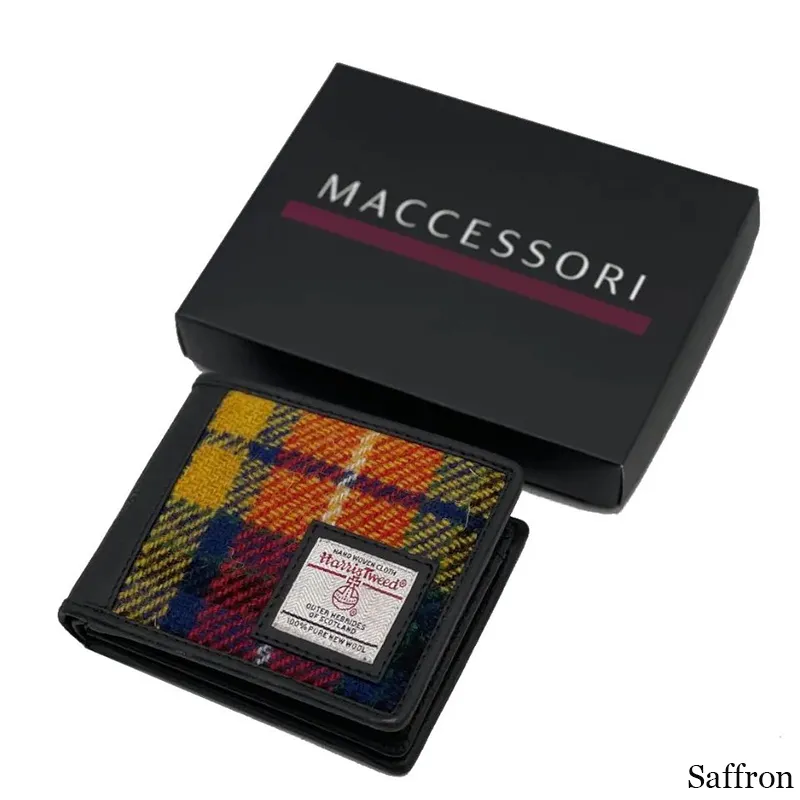 B40287 SAFFRON Colour Genuine Harris Tweed Bifold Wallet for Men with Box Gaelsong