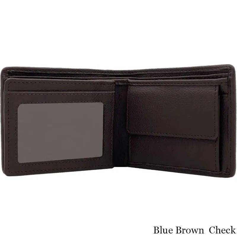 B40288 BLUE BROWN CHECK Colour Harris Tweed Trifold Wallet With Coin Pocket View Side Gaelsong