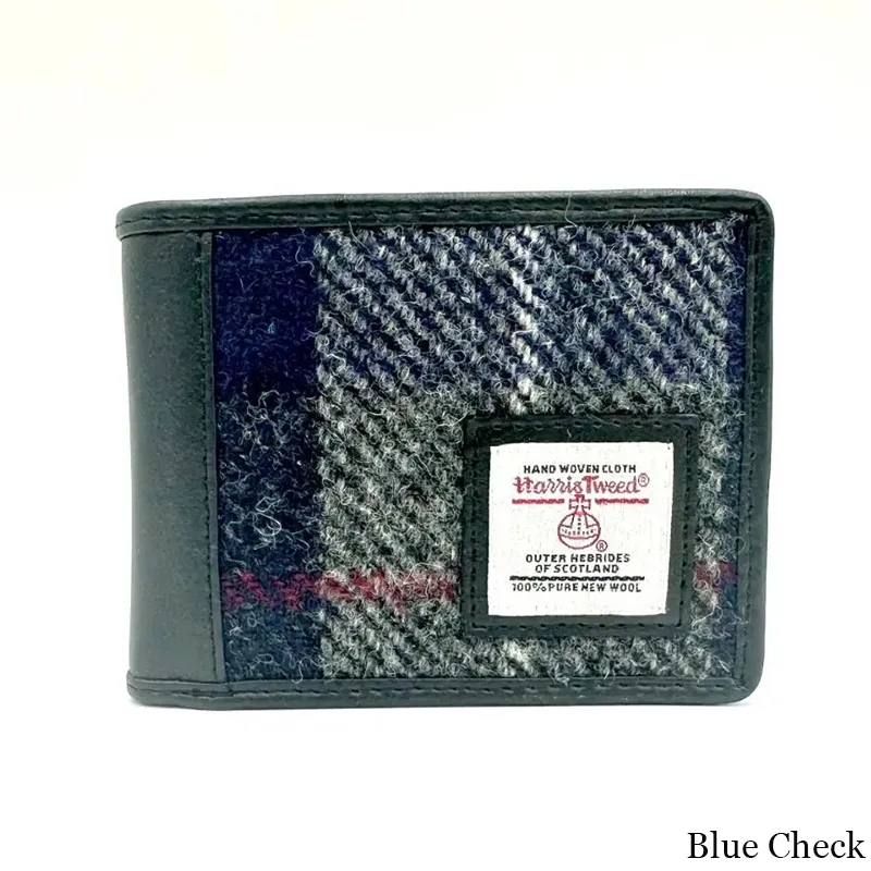 B40288 BLUE CHECK Colour Harris Tweed Trifold Wallet With Coin Pocket Gaelsong
