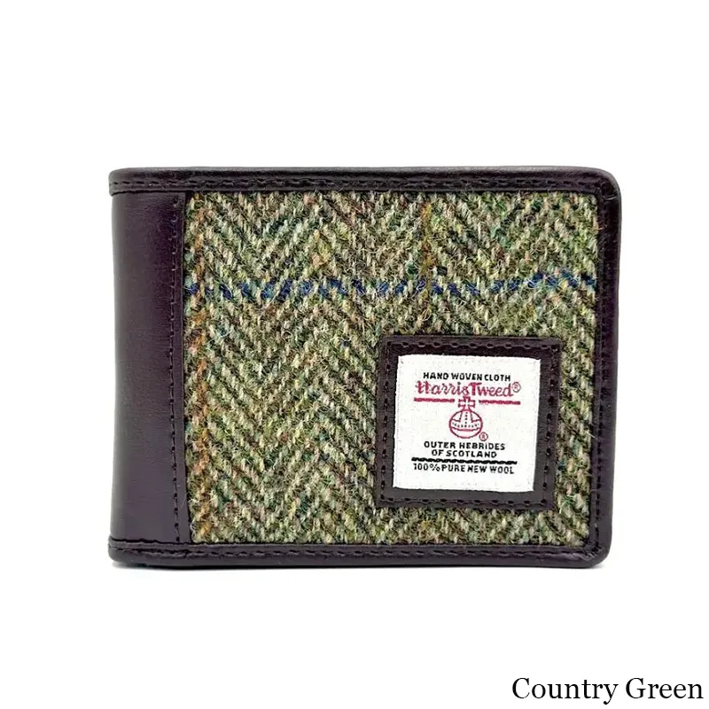 B40288 COUNTRY GREEN Colour Harris Tweed Trifold Wallet With Coin Pocket Gaelsong