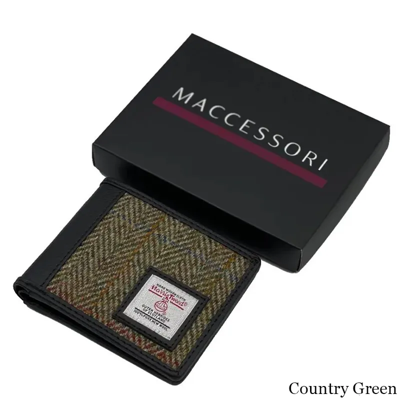 B40288 COUNTRY GREEN Colour Harris Tweed Trifold Wallet With Coin Pocket with Box Gaelsong