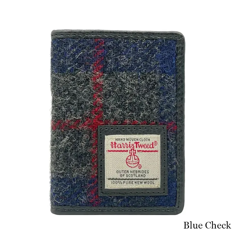B40291 BLUE CHECK Colour Harris Tweed Slim Card Holder Gaelsong