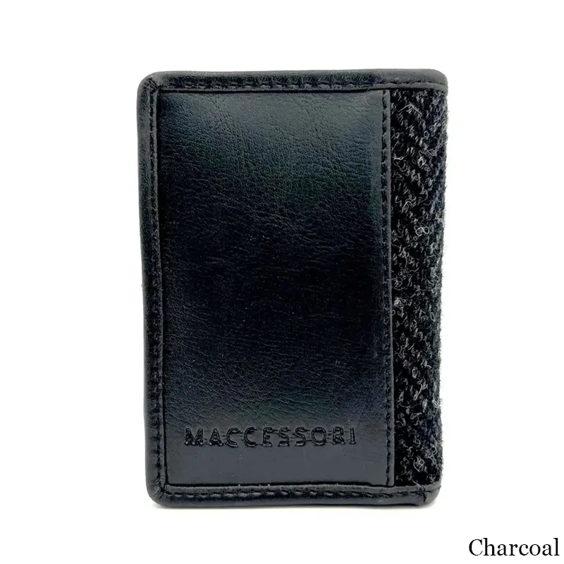 B40291 CHARCOAL Colour Harris Tweed Slim Card Holder Back Side View Gaelsong