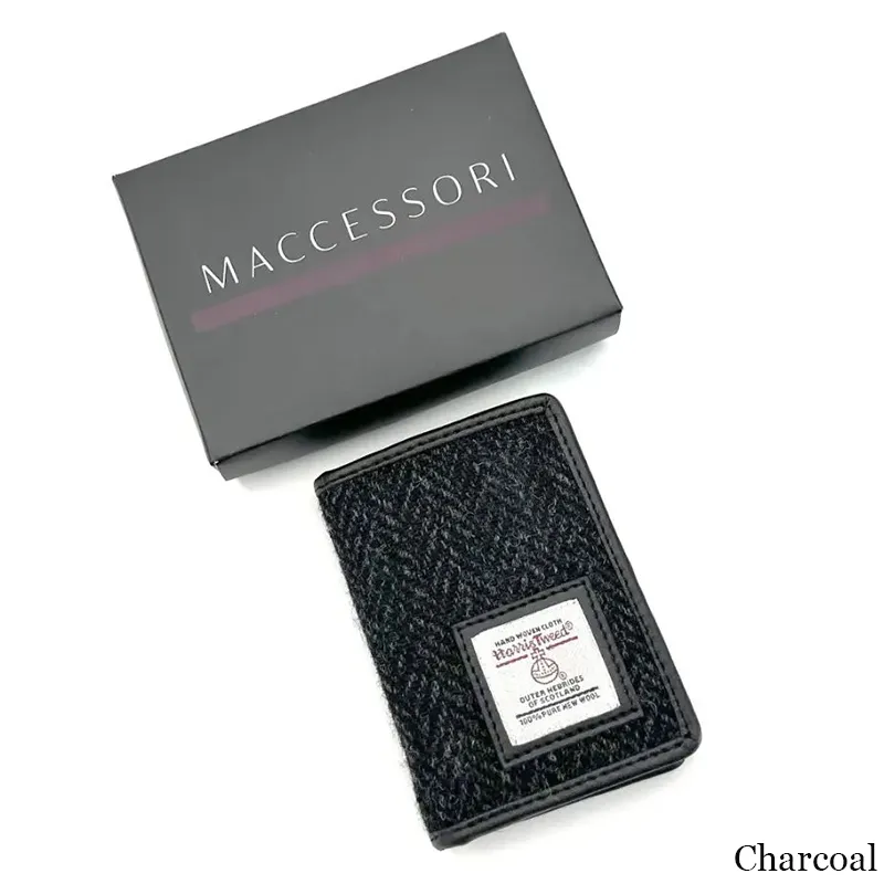 B40291 CHARCOAL Colour Harris Tweed Slim Card Holder with Box Gaelsong