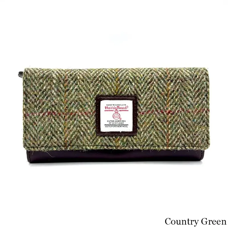 B40292 COUNTRY GREEN Colour Women Handmade Harris Tweed Long Wallet Gaelsong