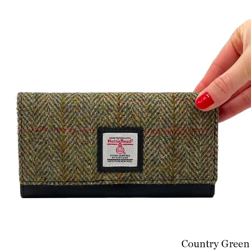 B40292 COUNTRY GREEN Colour Women Handmade Harris Tweed Long Wallet Lifestyle Gaelsong