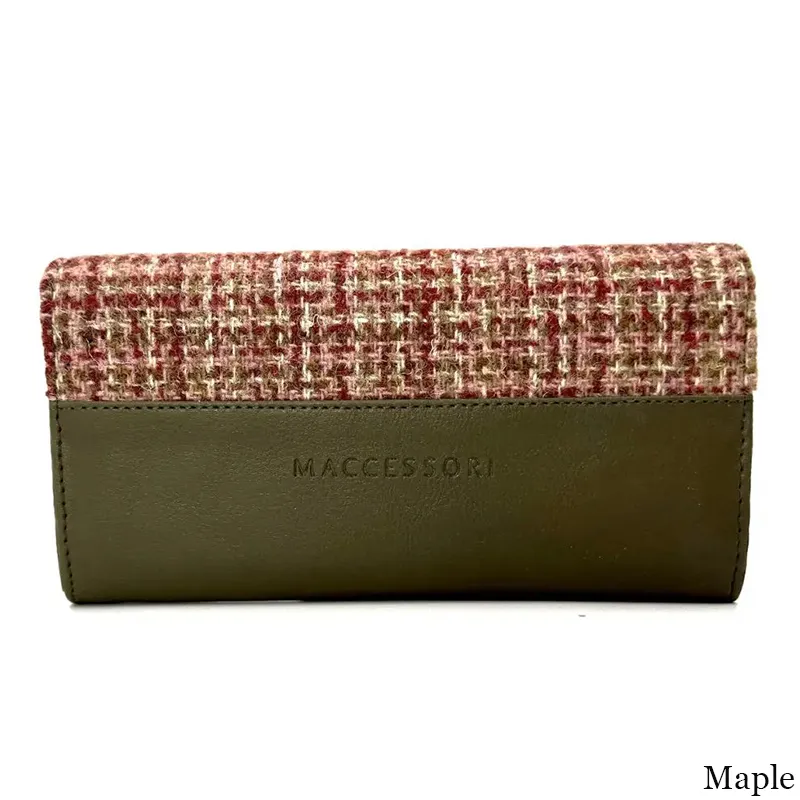 B40292 MAPLE Colour Women Handmade Harris Tweed Long Wallet Back Side View Gaelsong