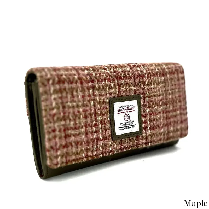 B40292 MAPLE Colour Women Handmade Harris Tweed Long Wallet Side View Gaelsong