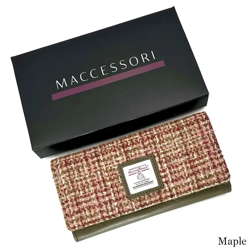 B40292 MAPLE Colour Women Handmade Harris Tweed Long Wallet with Box Gaelsong