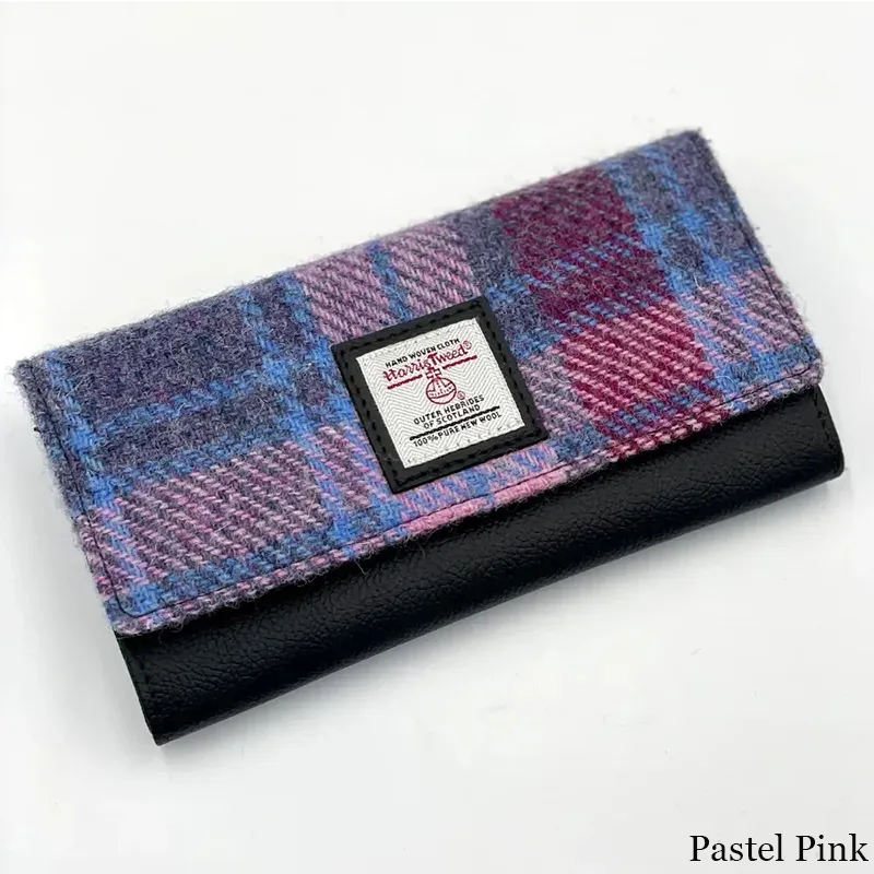 B40292 PASTEL PINK Colour Women Handmade Harris Tweed Long Wallet Studio Gaelsong