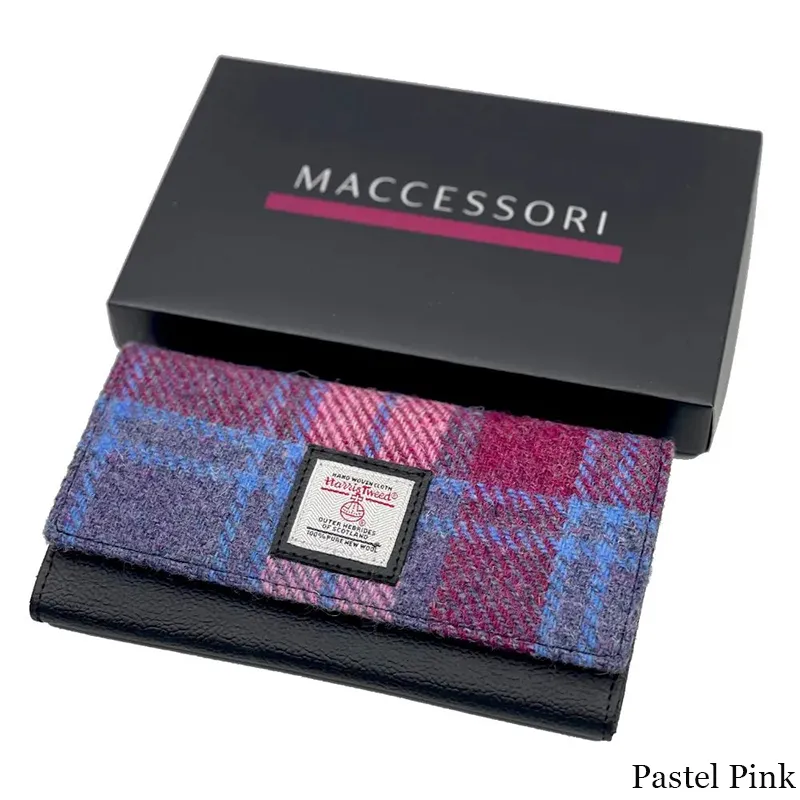 B40292 PASTEL PINK Colour Women Handmade Harris Tweed Long Wallet with Box Gaelsong