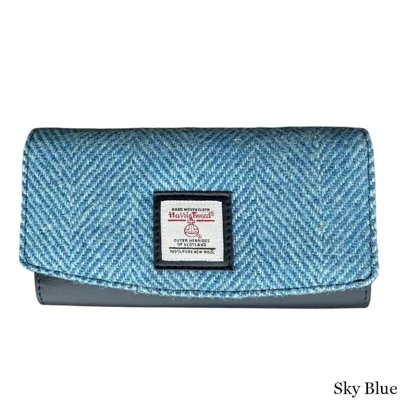 B40292 SKY BLUE Colour Women Handmade Harris Tweed Long Wallet Gaelsong