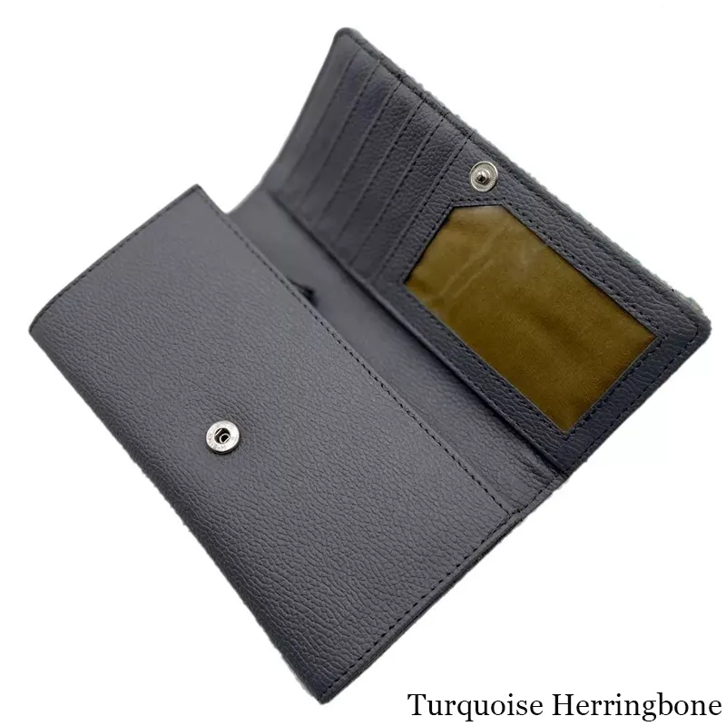 B40292 TURQUOISE HERRINGBONE Colour Women Handmade Harris Tweed Long Wallet Inside View Pockets  Gaelsong