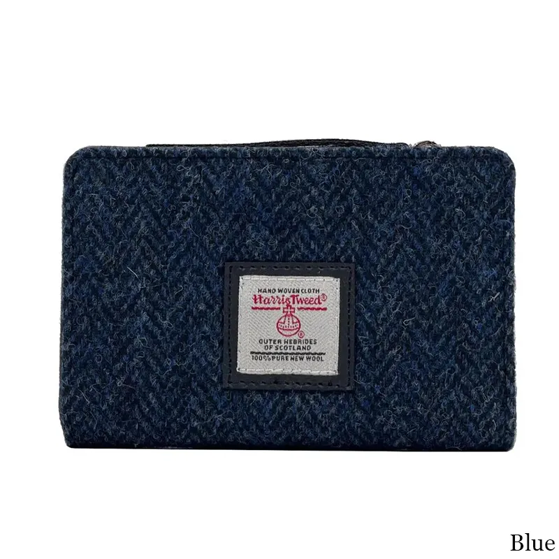 B40296 BLUE Colour Harris Tweed Medium Zip Wallet for Women Gaelsong