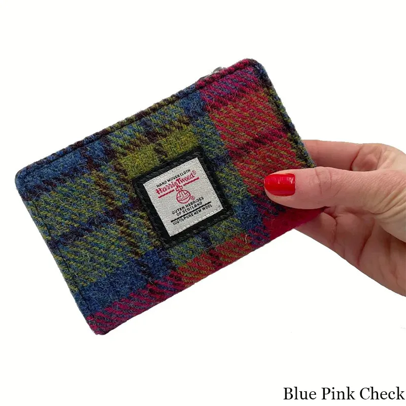 B40296 BLUE PINK CHECK Colour Harris Tweed Medium Zip Wallet for Women Lifestyle Gaelsong